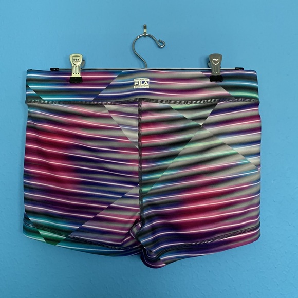 Fila Neon Striped and Diagonal Pattern Mid-Rise Spandex Running Shorts Size M - Picture 2 of 4